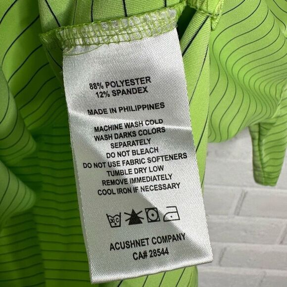 Footjoy Green Pinstriped Polo Short Sleeve Mens Shirt size Large - Picture 4 of 6